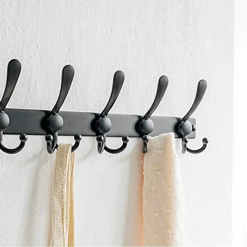 Wall-Mounted Coat Rack with 5 Double Hooks - Black